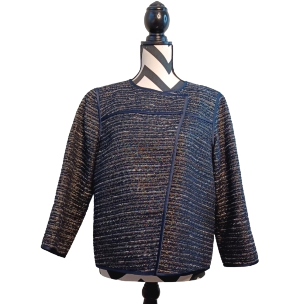 Lafayette 148 New York Old Money Navy Blue Sz M Textured Tweed Office Jacket